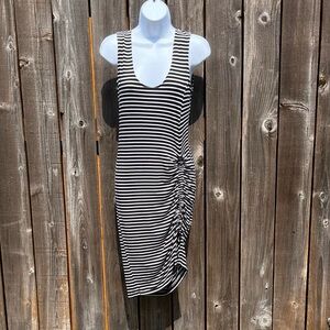 BB Dakota black and white stripe bodycon sidestring dress size small